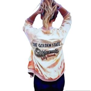 Zara Satin California Golden State Patch Bomber Jacket Polyester Water Color M